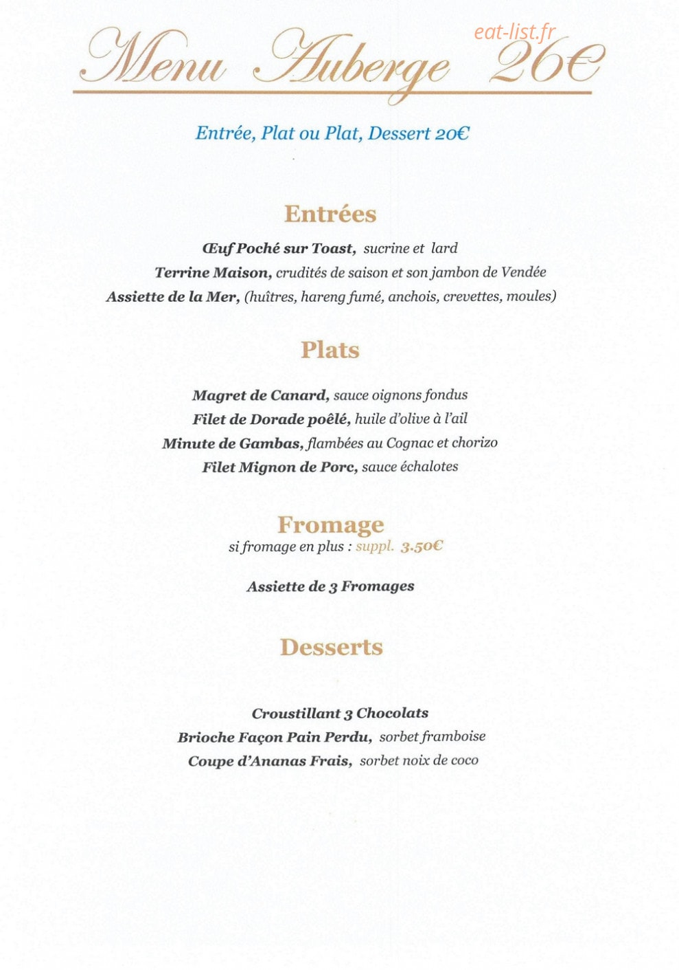 Auberge la Terrasse — carte page 1