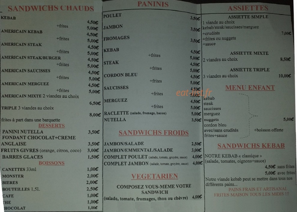 La P'tite Fringale — carte page 1