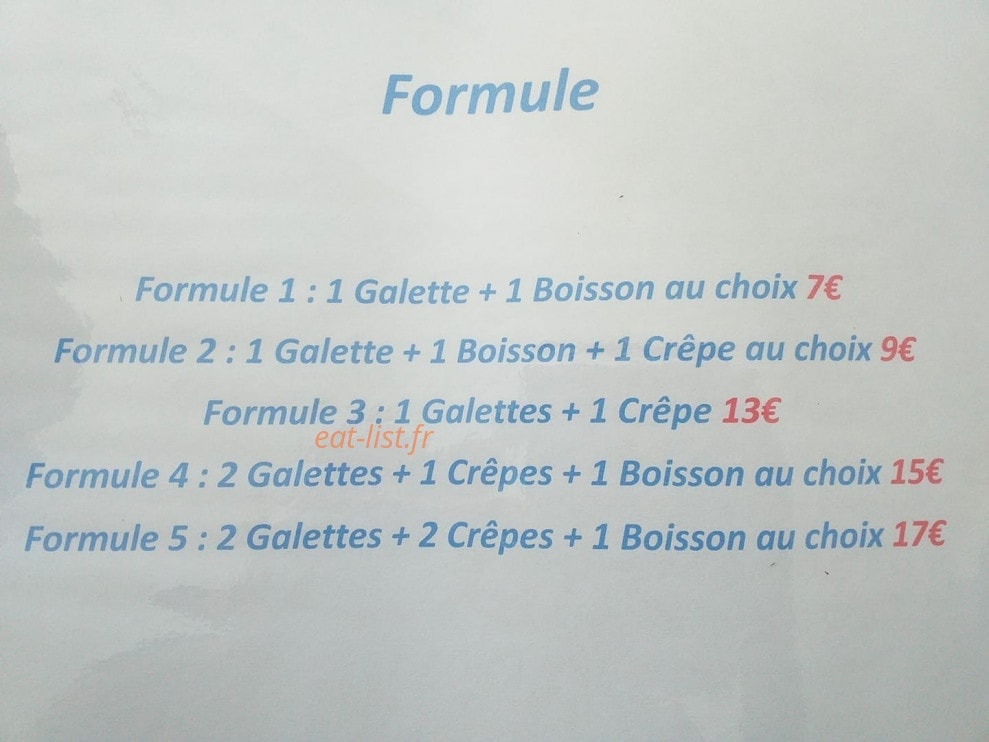 Carte et menu de La Folie Des Crêpes à Saint Pierre du Chemin — Les formules