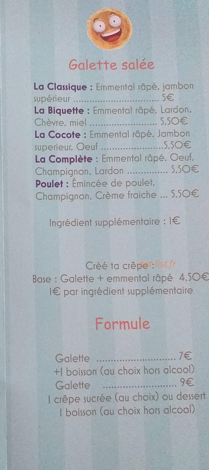 Carte et menu de La Folie Des Crêpes à Saint Pierre du Chemin — Les galettes et formules