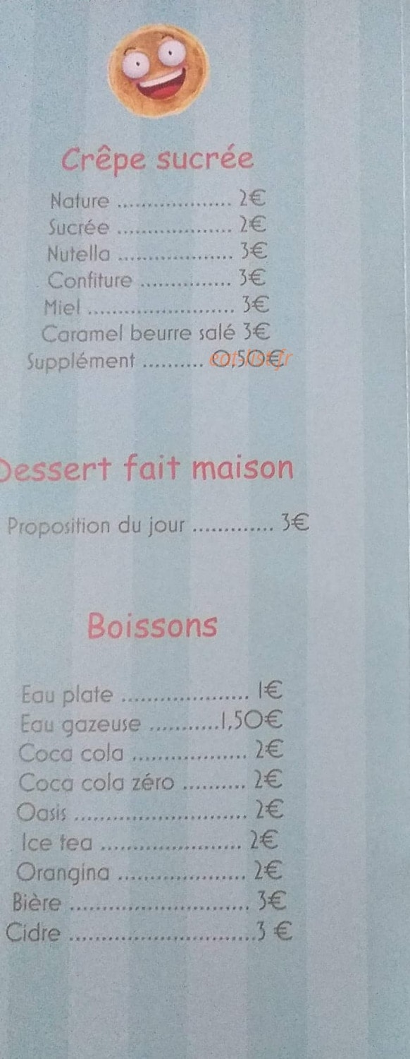 Carte et menu de La Folie Des Crêpes à Saint Pierre du Chemin — Les crêpes sucrées, desserts et boissons