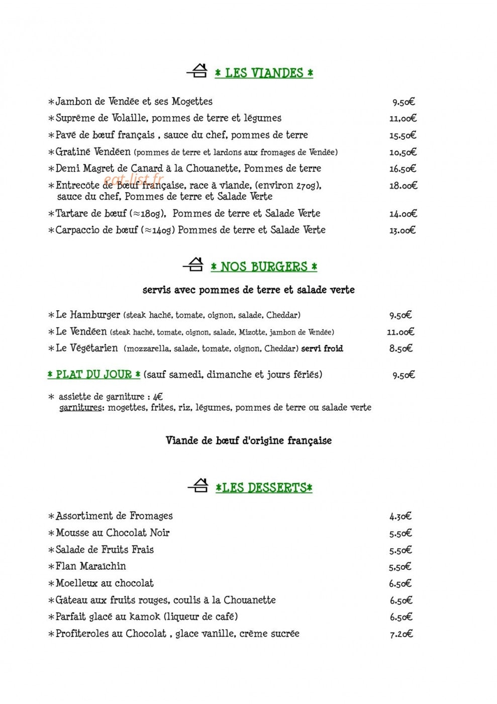 Auberge de Maître Pannetier — carte page 2