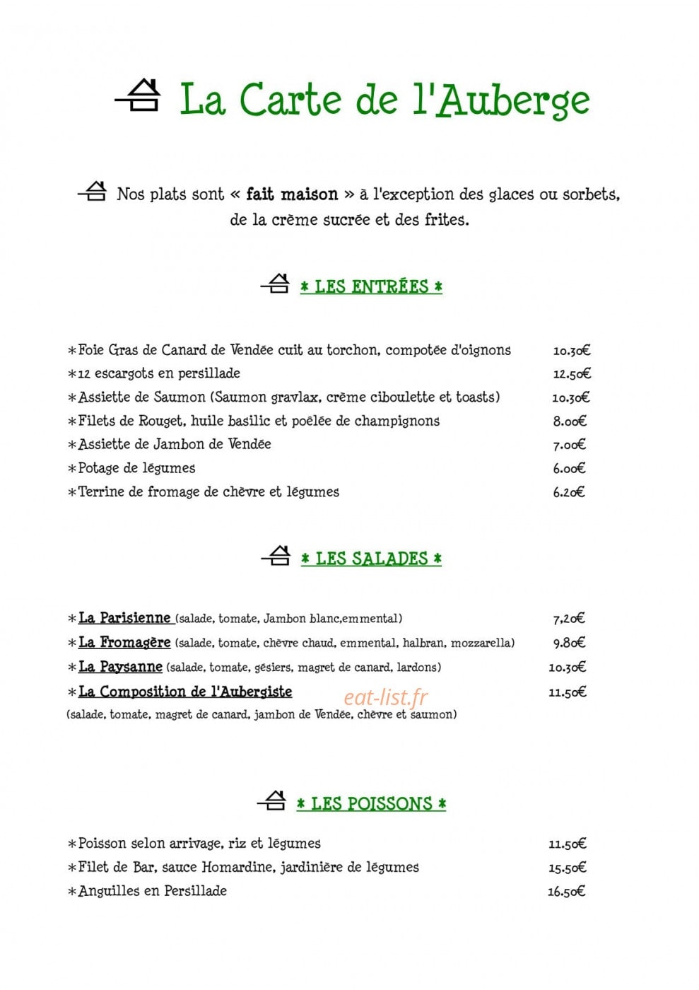 Auberge de Maître Pannetier — carte page 1