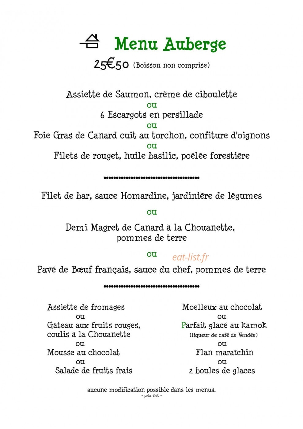 Auberge de Maître Pannetier — carte page 5