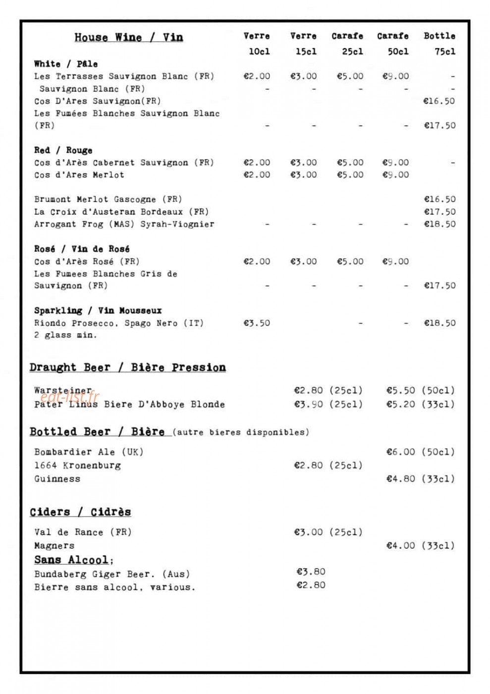 Cafe Cour du Miracle — carte page 3