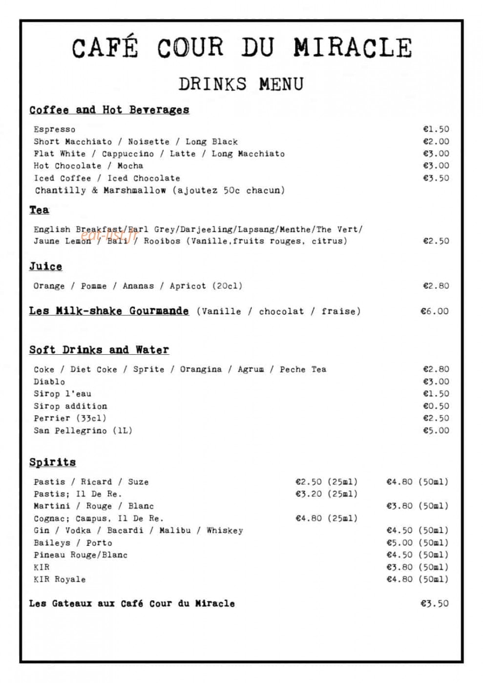 Cafe Cour du Miracle — carte page 2