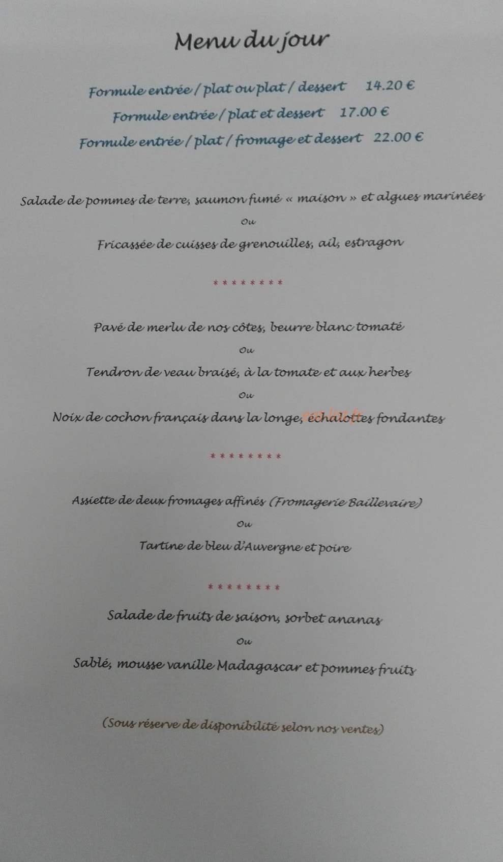 Auberge de l'Isle — carte page 1