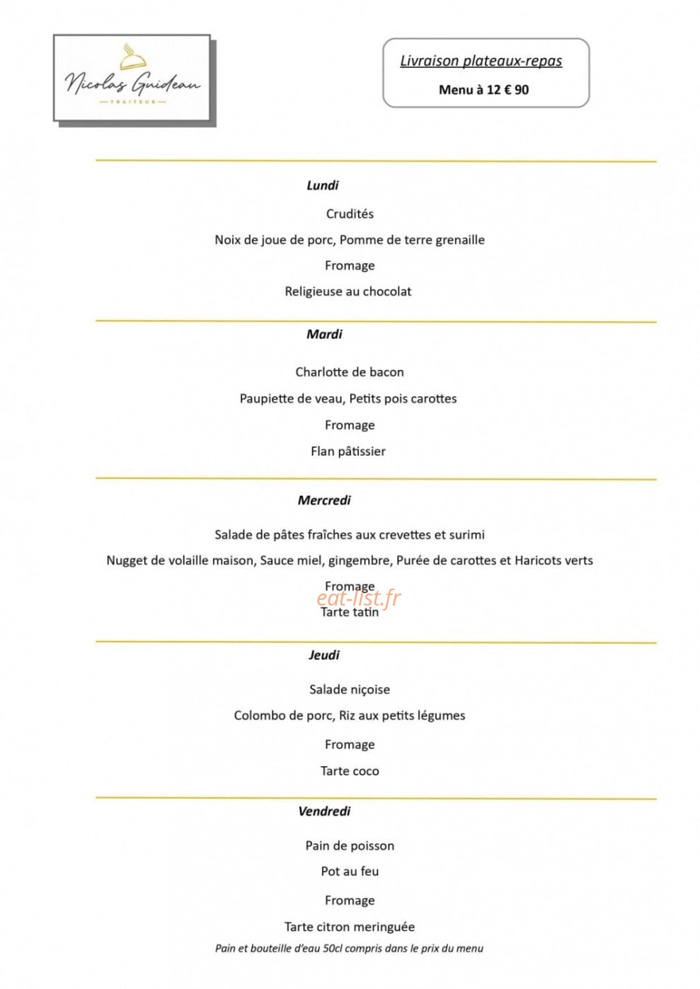 Nicolas Guideau Traiteur — carte page 1