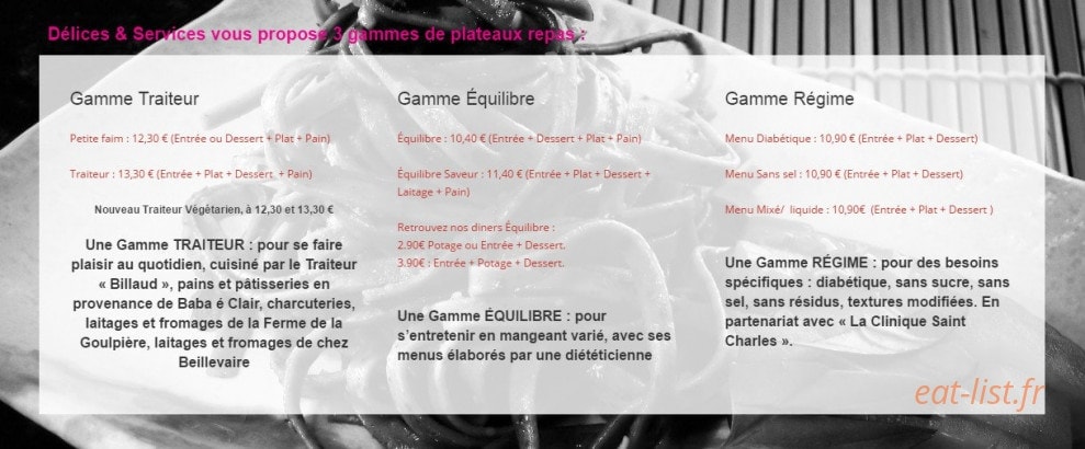 Délices & Services — carte page 1