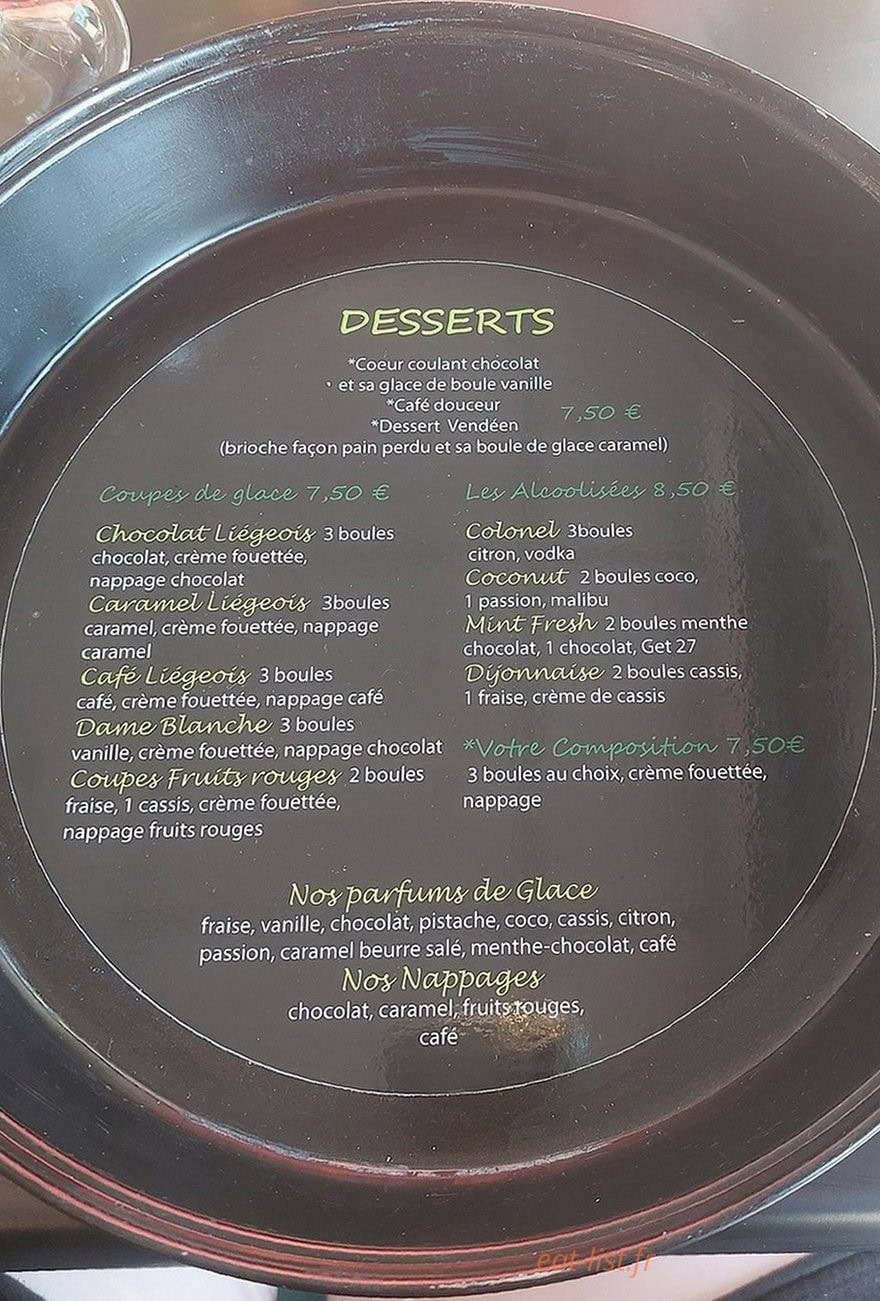 Carte et menu de A Chacun son moule à Saint Jean de Monts — Les desserts