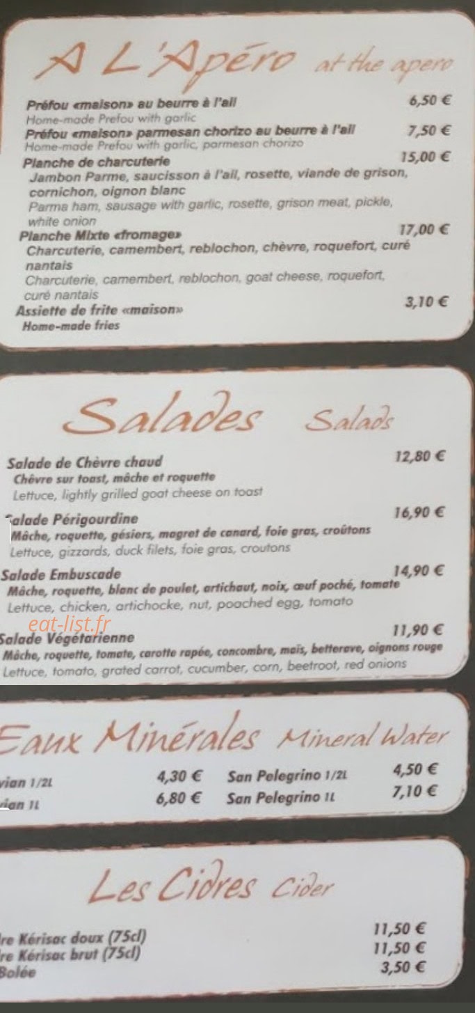Bar Restaurant l'Embuscade — carte page 1