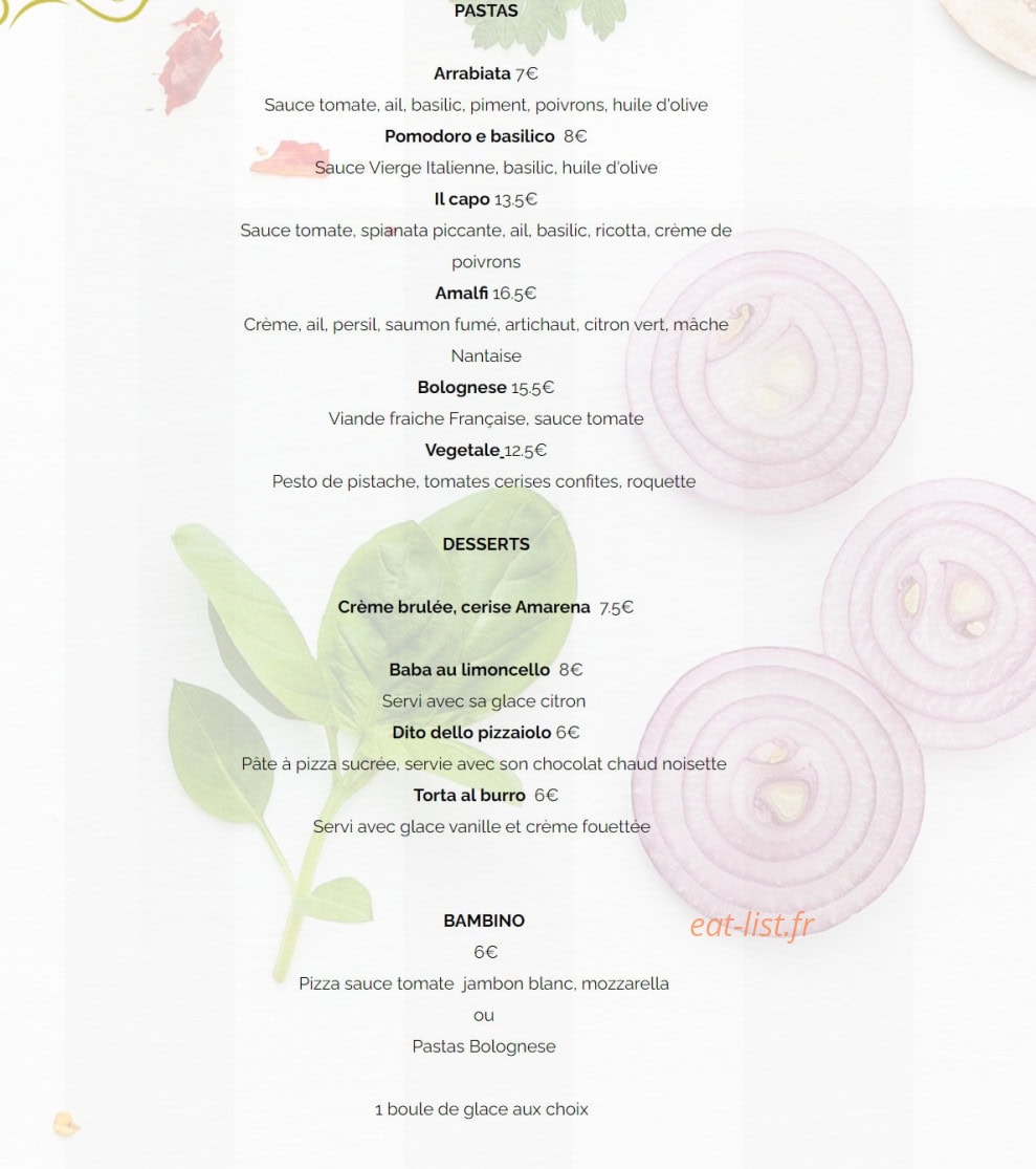 Carte et menu de La Famiglia à Saint Jean de Monts — Les pates, desserts, ...