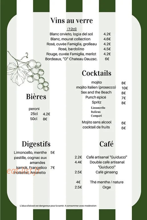 Carte et menu de La Famiglia à Saint Jean de Monts — Les vins, cocktails, ...