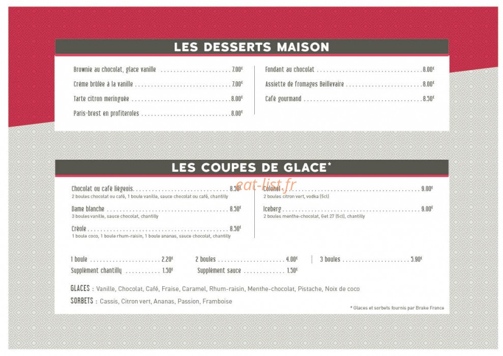 Carte et menu de La Langoust'in à Saint Jean de Monts — Les desserts et coupes glacées