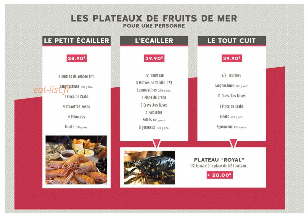 Carte et menu de La Langoust'in à Saint Jean de Monts — Les plateaux fruits de mer