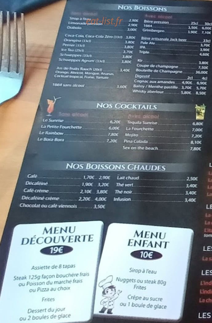La Petite Fourchette — carte page 3