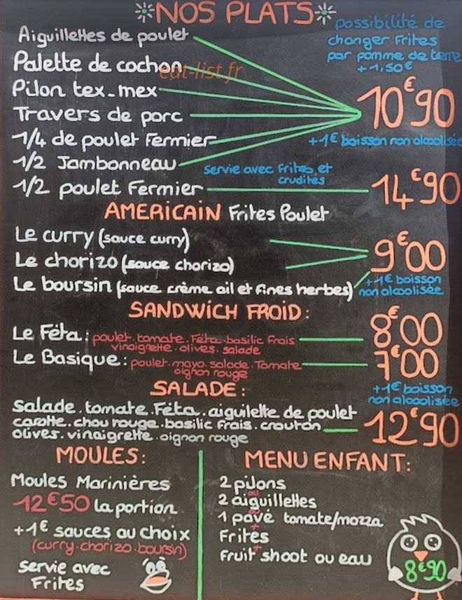 Le Poulet doré — carte page 1
