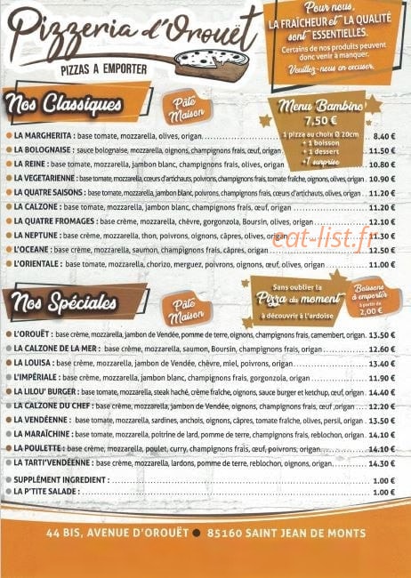 Pizzeria d’orouet — carte page 2