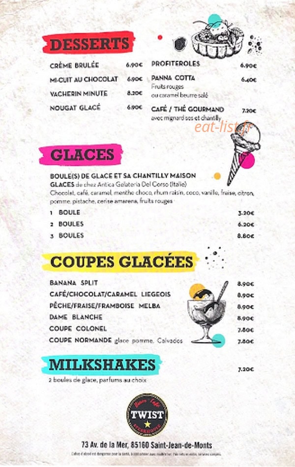 Twist Diner Café — carte page 3