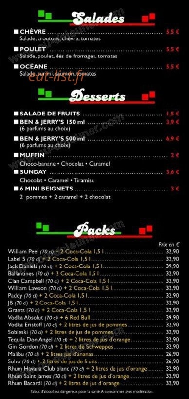 Carte et menu de la petite fringale 85 à Belleville sur Vie — les salades, desserts et packs