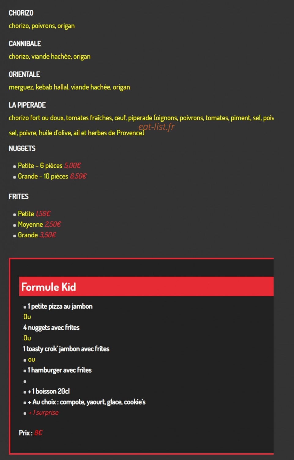 Dali Pizzas — carte page 3