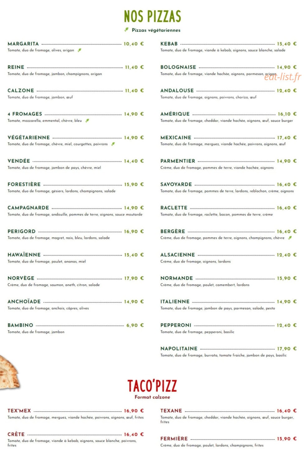 Aiz’pace pizz — carte page 1