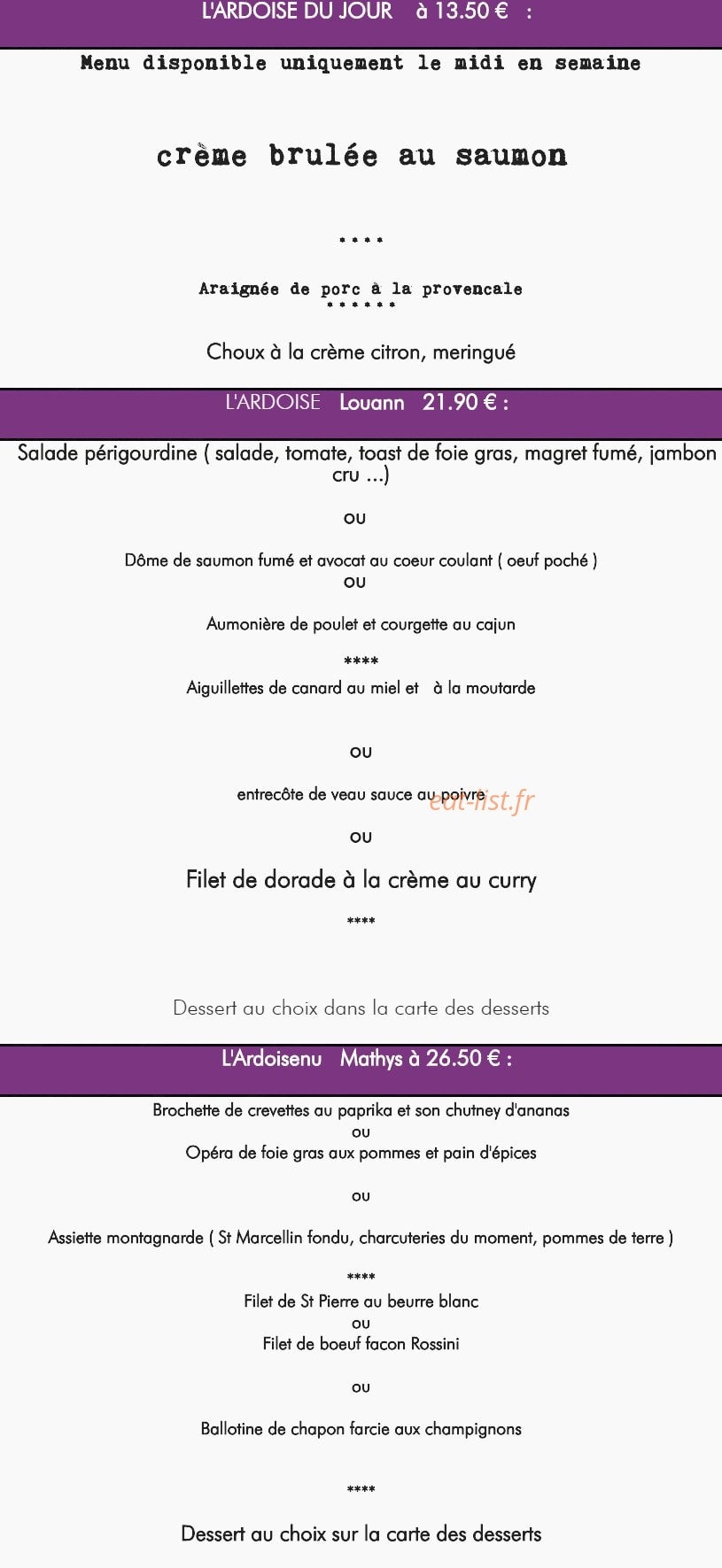 L' Ardoisine — carte page 1