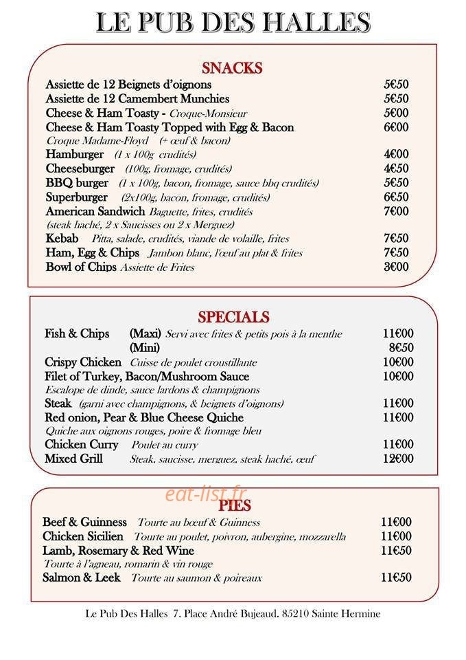 Le Pub Des Halles — carte page 1