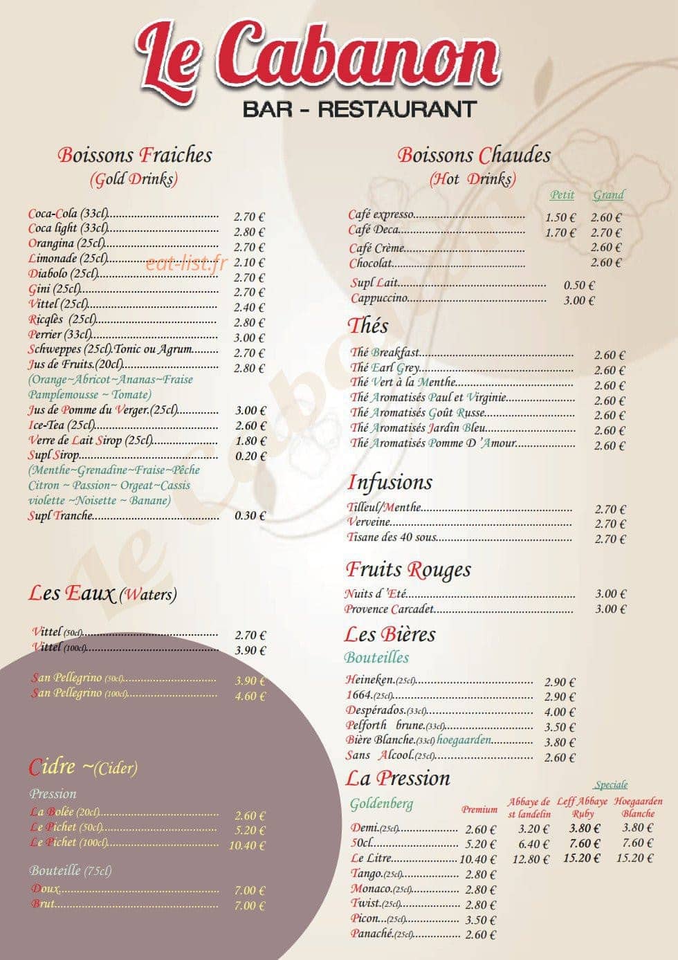 Le Cabanon — carte page 2