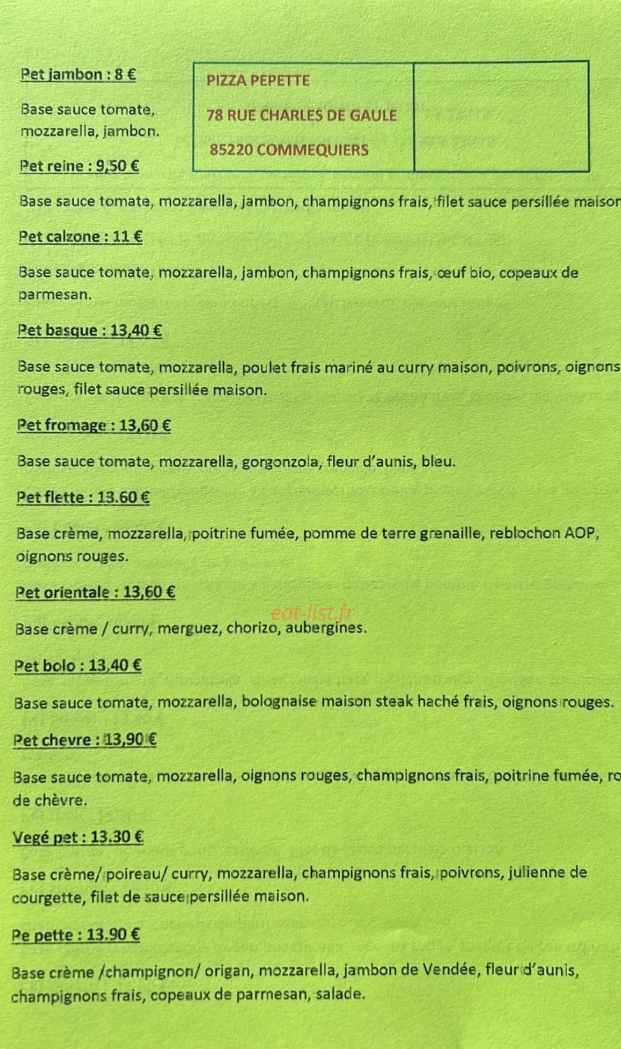 Pizza Pépette — carte page 2
