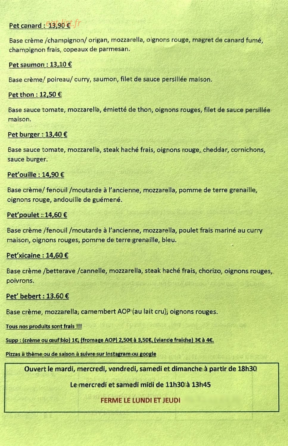 Pizza Pépette — carte page 1