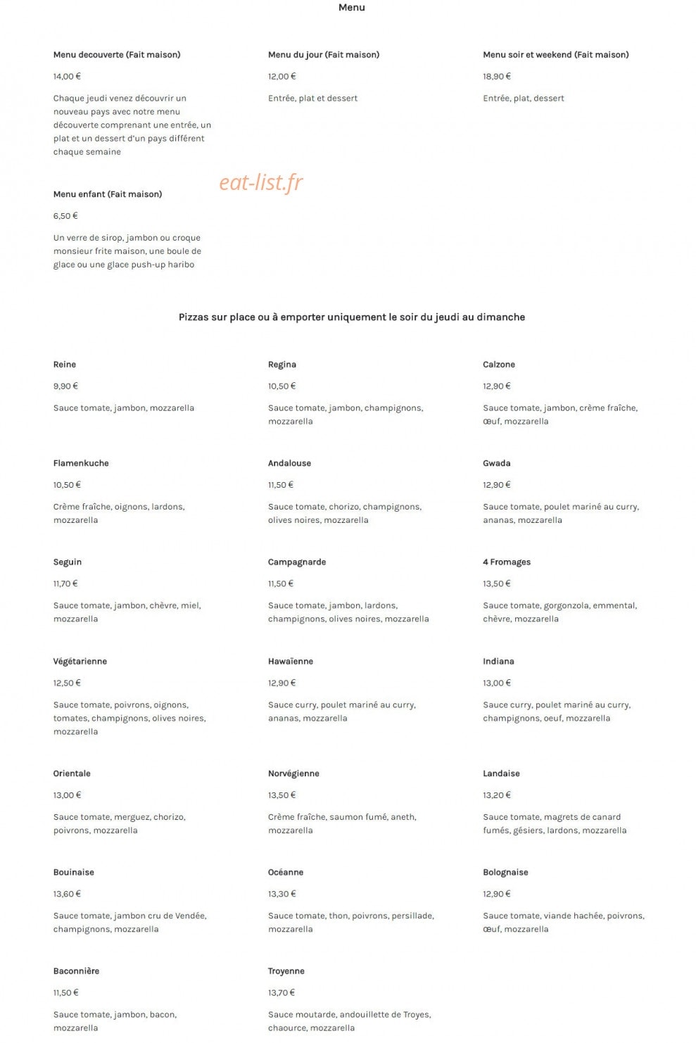 Chez Praline — carte page 1