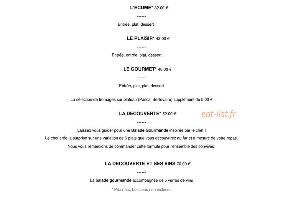 L' écume gourmande — carte page 1