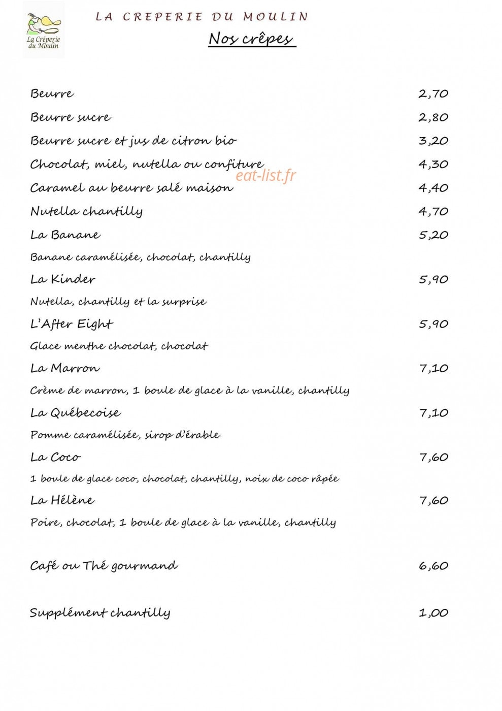 Crêperie du moulin — carte page 4