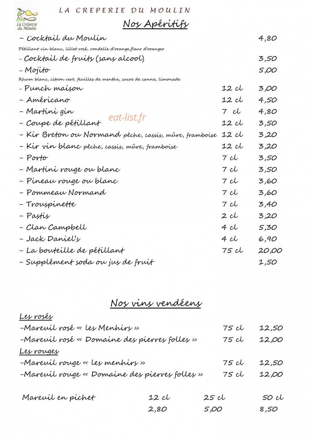 Crêperie du moulin — carte page 2