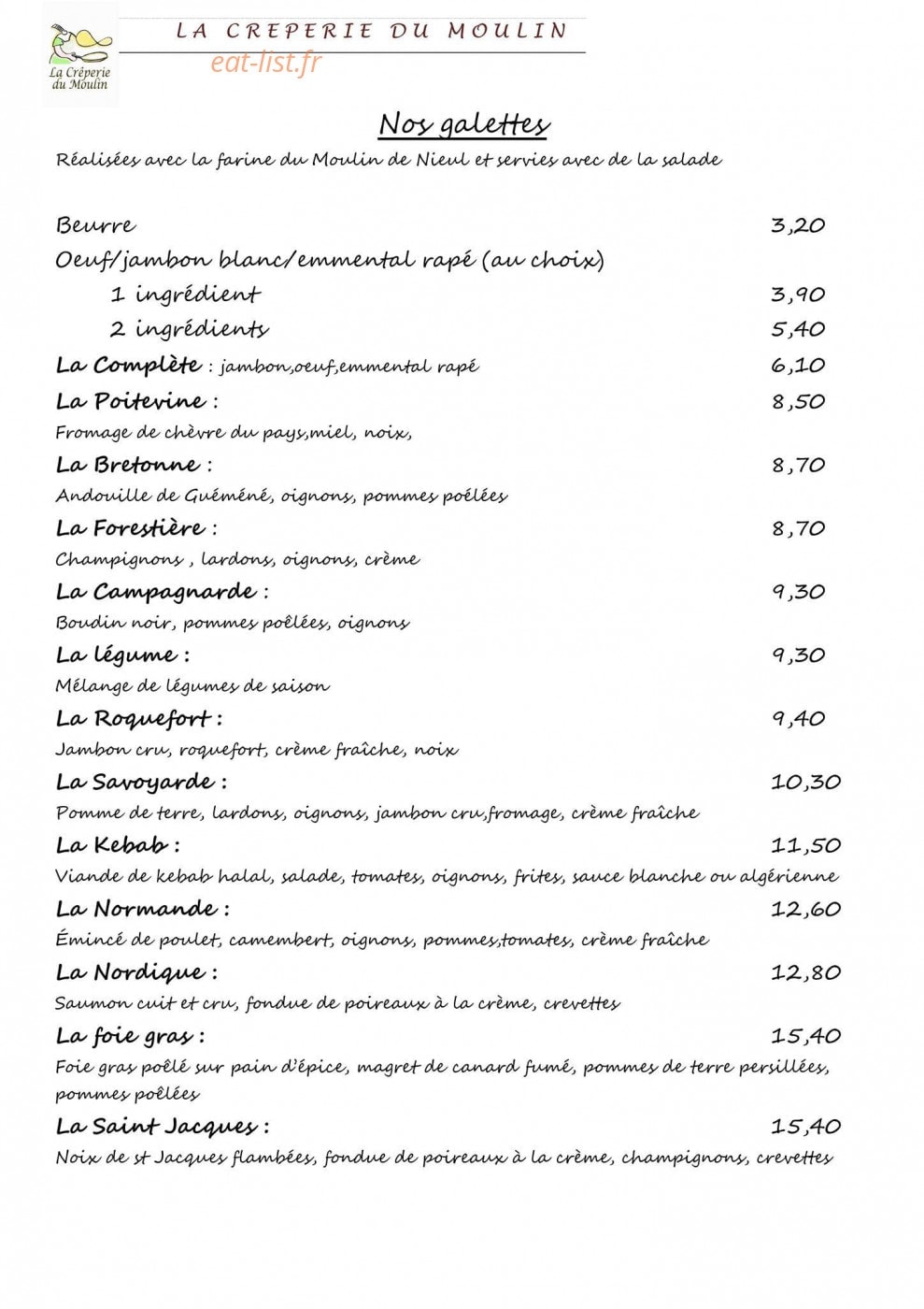 Crêperie du moulin — carte page 6