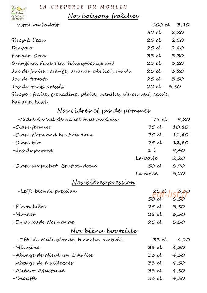 Crêperie du moulin — carte page 1
