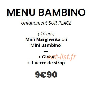 Carte et menu de Piccola Italia à Chavagnes en Paillers — Menu bambino