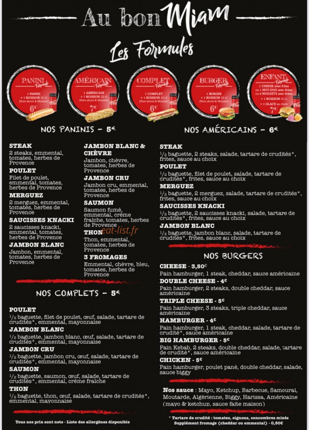 Au Bon Miam — carte page 1