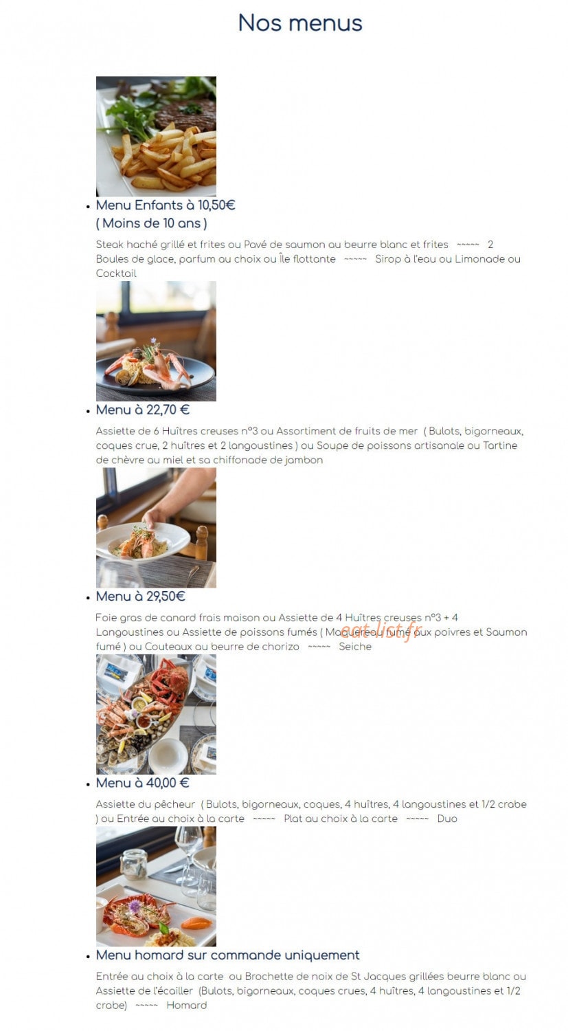 Carte et menu de La Houle à Saint Hilaire de Riez — Les menus