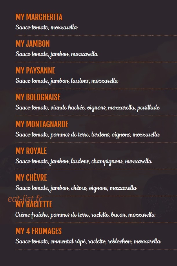 My Pizza — carte page 1