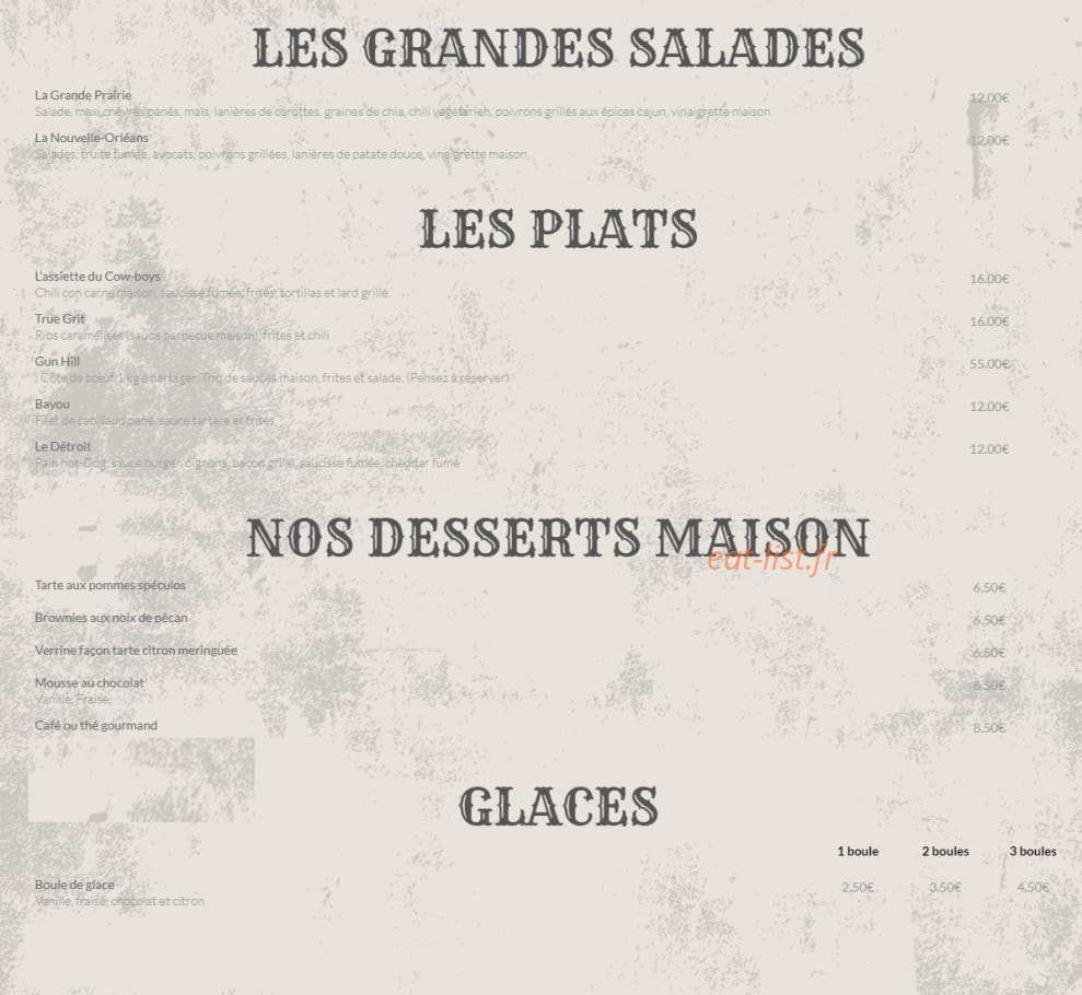 Tatanka Saloon — carte page 1