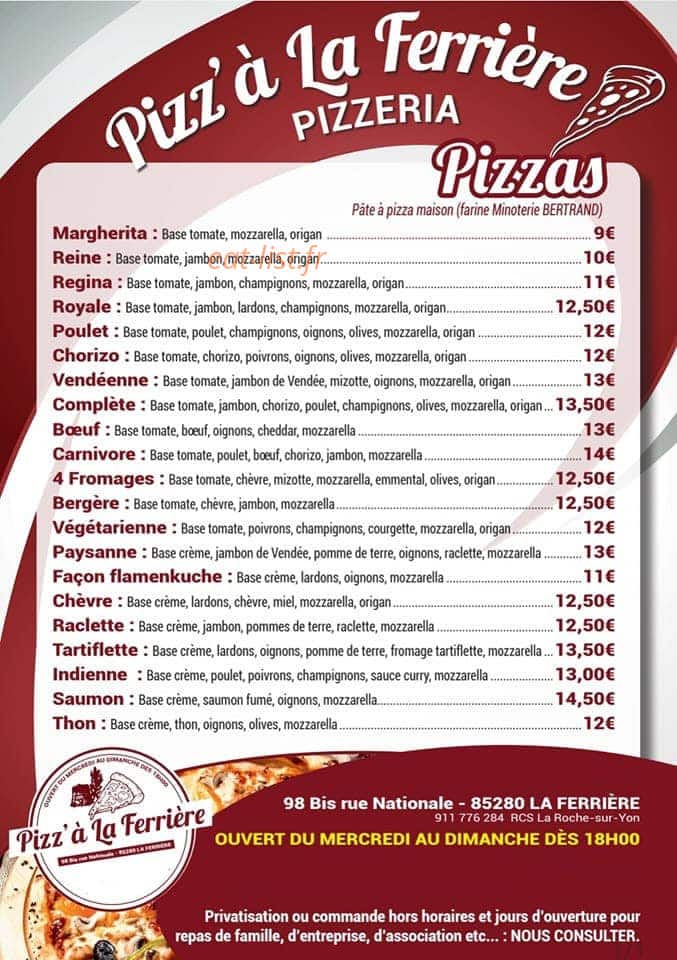Pizz'a la Ferrière — carte page 1