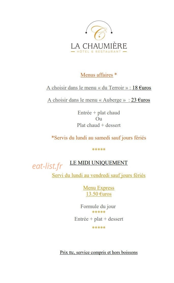 La Chaumière — carte page 1