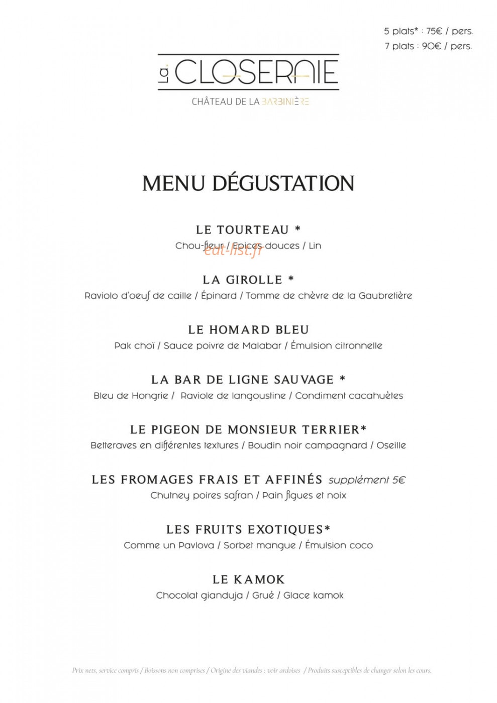 La Closeraie — carte page 1