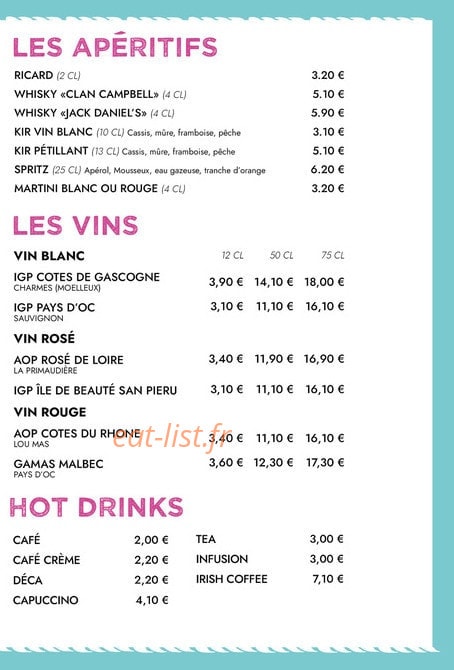 Twist Diner Café — carte page 17