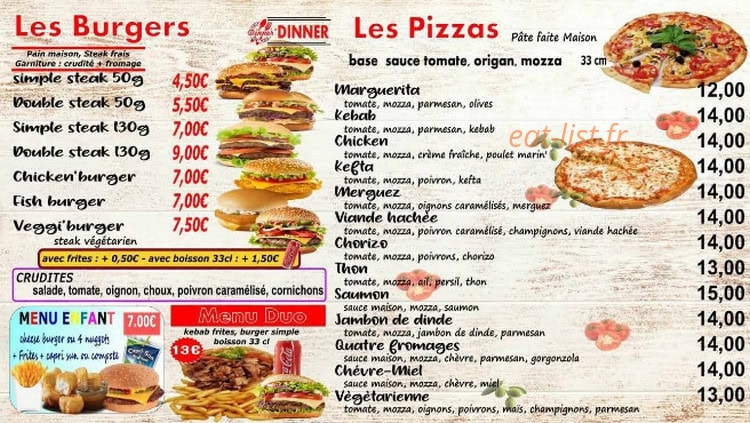O'dinner — carte page 1