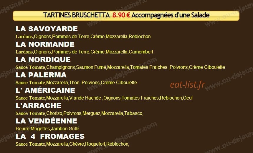 Carte et menu de Restaurant Le Viviera Pizzeria à Mareuil sur Lay Dissais — Les tartines bruschettas