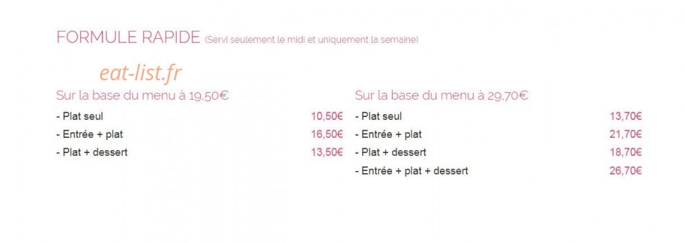 Carte et menu de La bisquine à Noirmoutier en l'Ile — Les formules rapide