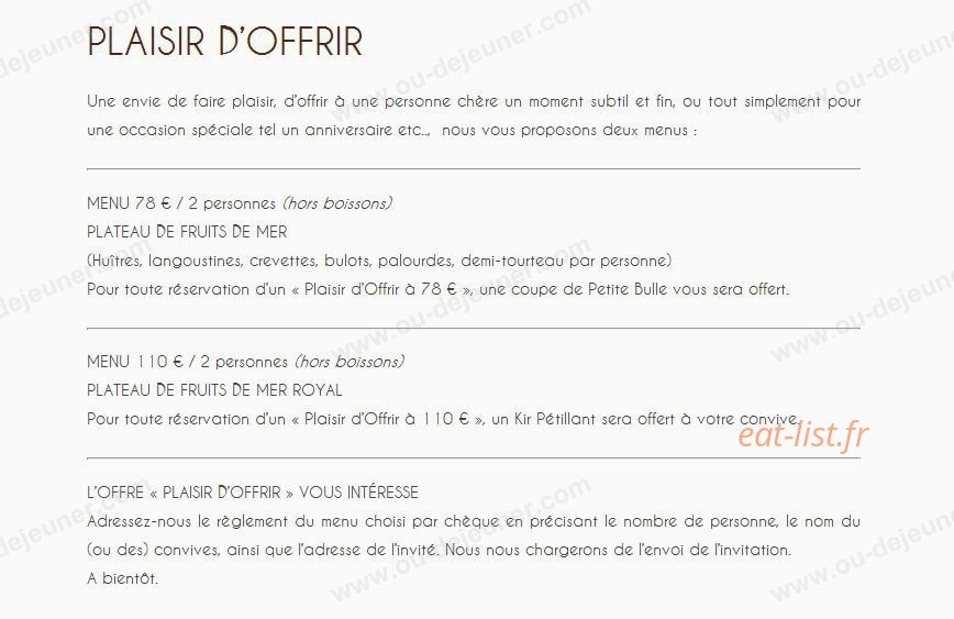 Carte et menu de La Potinière à Noirmoutier en l'Ile — Les menus